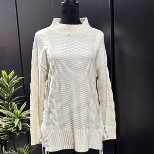 Black Tape Cable Knit long sweater/top,loose high neck,braided side detail